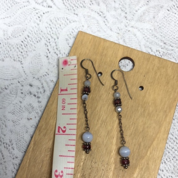 Artisan handcrafted sterling silver earrings with gemstones boho dangle drop. - Picture 4 of 4